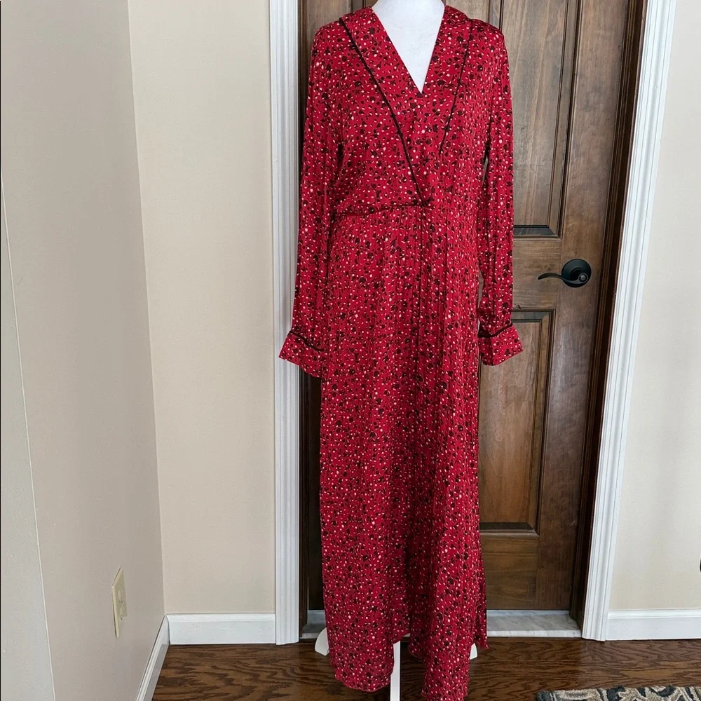 Scotch & Soda Anthropologie Rouge Red Floral Print pleated maxi Dress NWT $220